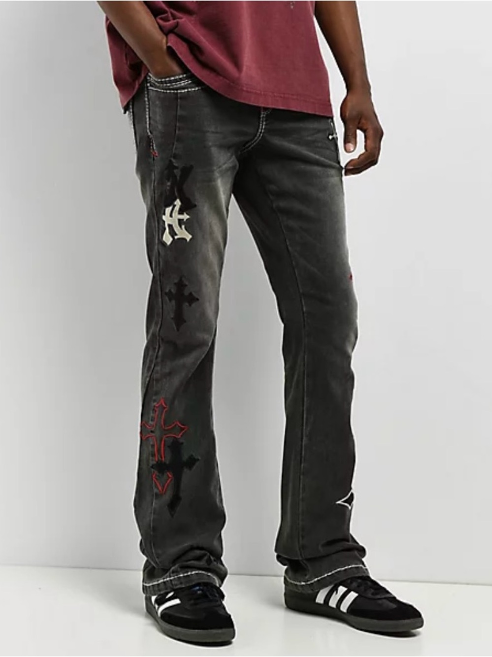 Ninth Hall Signal Crosses Jeans Flare Bootcut Y2K Gothic